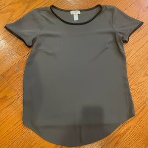 Grey Loft blouse with faux leather trim